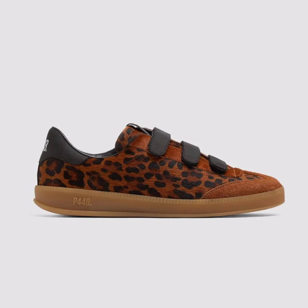 NIBox P448 Capri 2 Leo Dark Leopard Calf Hair Velcro Sneakers Size 38 - Picture 2 of 13